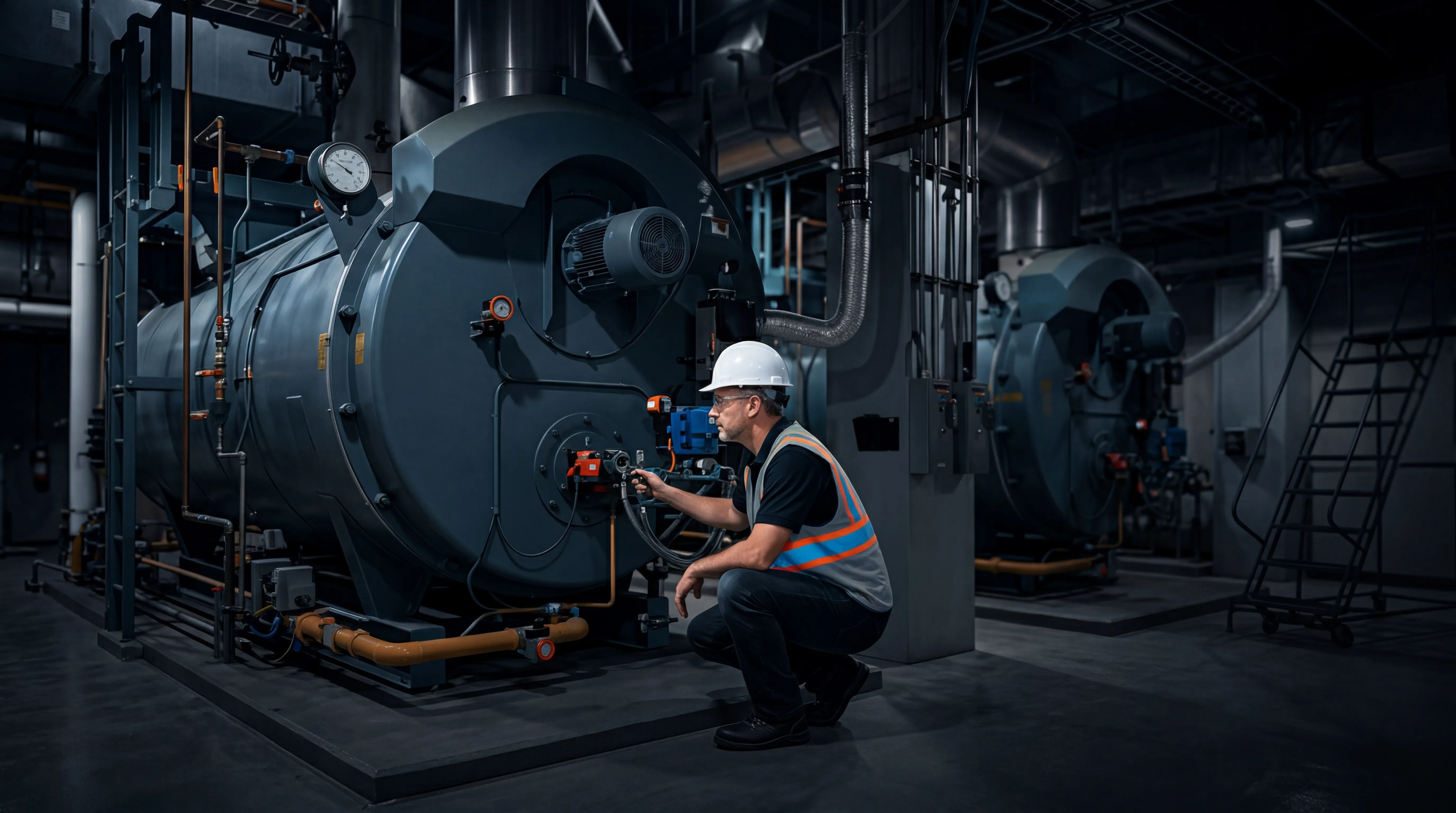 Mechanical room with industrial natural gas burner